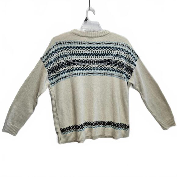 J. Jill Fair Isle Nordic Relaxed Fit Classic Style Cream Teal & Black Sweater - Picture 4 of 9
